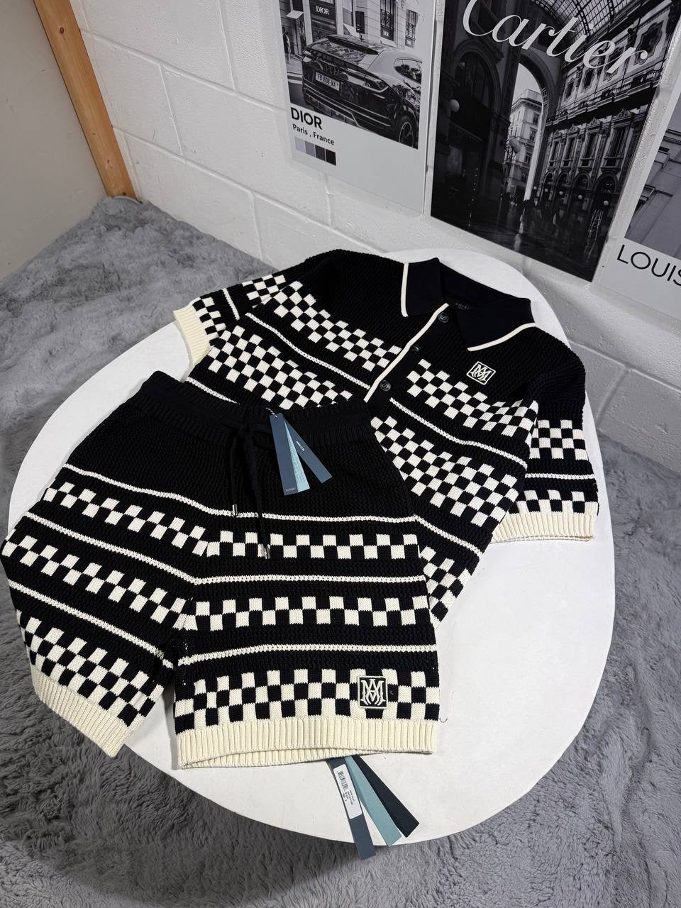 MIRI CHECKERED KNITTED SHORTSET